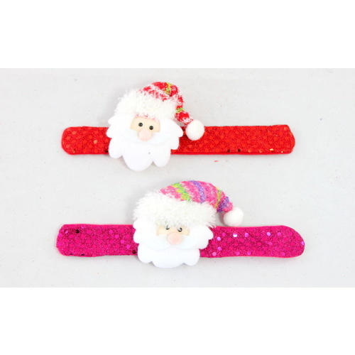 2x Christmas Santa Hat Xmas Wrist Slap Band Wristband Kids Party Accessories  [Colour: RED & PINK] 
