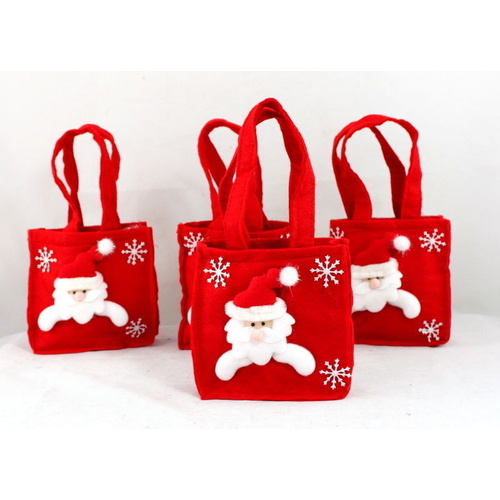 4x Christmas Gift Bags Plush Felt Fabric Treat Candy Party Favour Santa