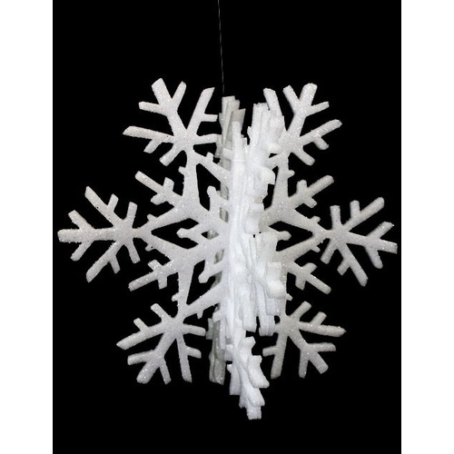4x Christmas Hanging Decoration Foam w Glitter Tree Snowflake White 24-29cm [Design: Snowflake (L)] 