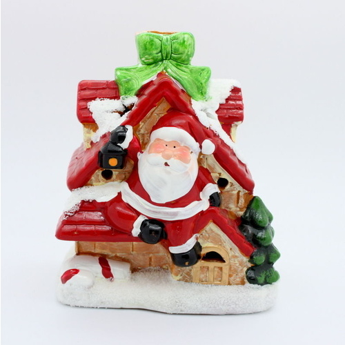 Christmas XMAS Ceramic Light up Decoration Santa on House 16cm