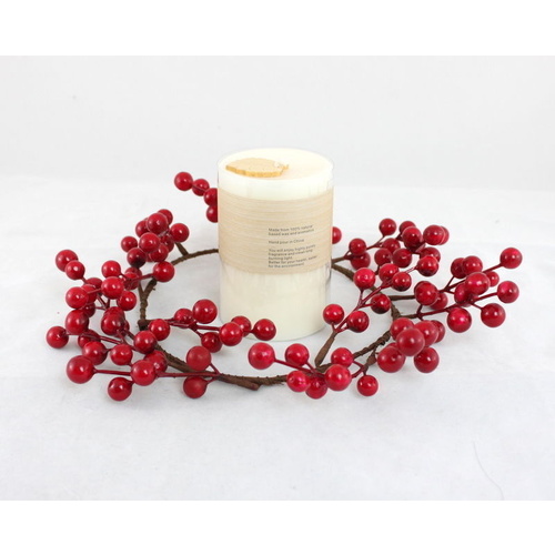 25cm 10" Christmas Red Berry Wreath Xmas Wall Door Table Candle Holder Decor