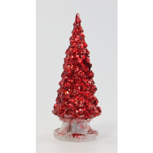 2x 15cm Christmas Tree w Flashing Lights Glitter Stand Home Party Decoration [Design: Red]