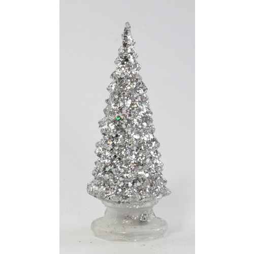 2x 15cm Christmas Tree w Flashing Lights Glitter Stand Home Party Decoration [Design: Silver]