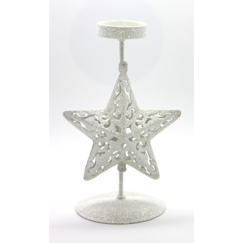 Christmas Silver Glitter Tealight Candle Holder Table Decoration Centrepiece [Design: Star]