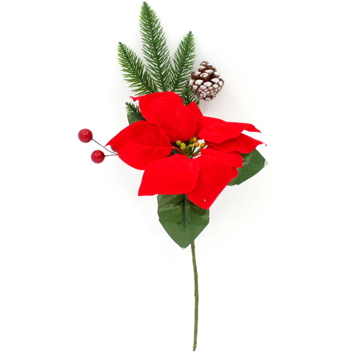 4x 39cm Christmas XMAS Poinsettia Flower Pick Spray Branch Floral Decoration O