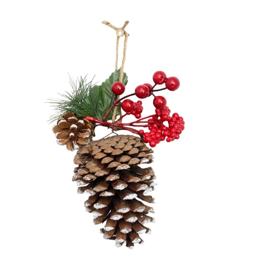 4x Christmas Hanging Tree Ornament Decoration Pine Cone w Berries Natural Decor