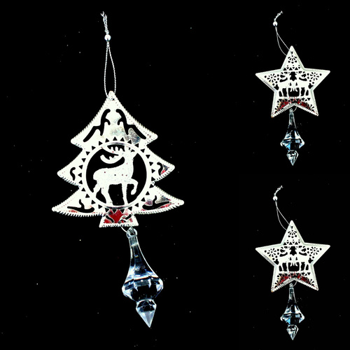 Set of 3 Christmas XMAS Silver Metal Sun Catcher Tree Ornament w Pendant