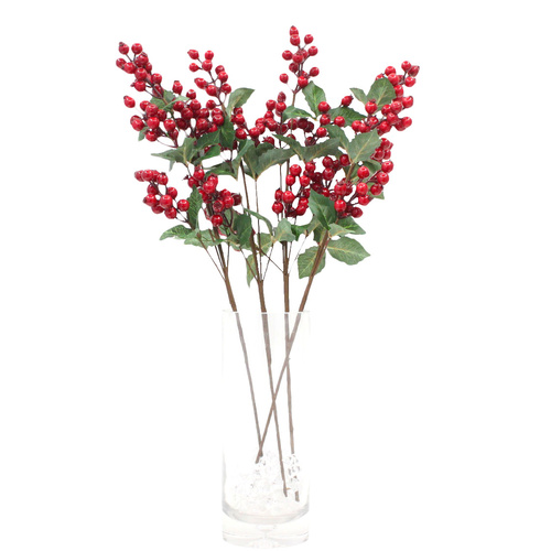 4x 65cm Christmas Red Berry Holly Leaves Branch Artificial Flower Pick Wreath R