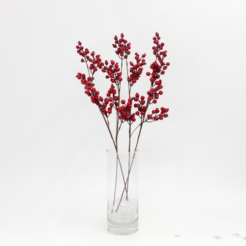 4x Christmas Red Berry Holly Branch Pine Cones Leaves Artificial Flower Pick [Design: D]
