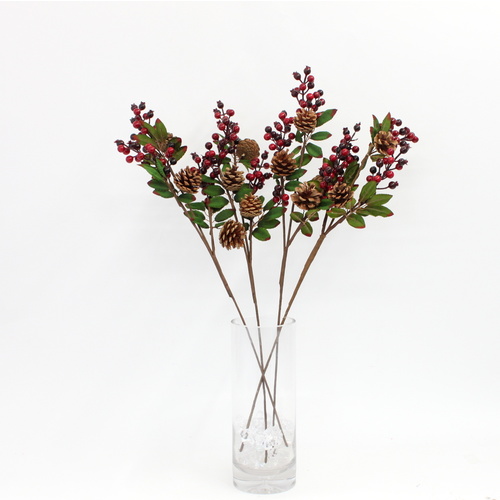 4x 74cm Christmas Red Berry Holly Branch Pine Cones Artificial Flower Wreath Q
