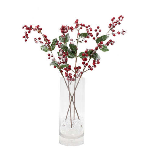 4x 61cm Christmas Red Berry Holly w Snow Branch Artificial Flower Pick Wreath S