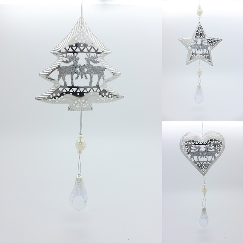 3x Christmas Metal Suncatcher w Acrylic Pendant Tree Decoration Hanging Decor