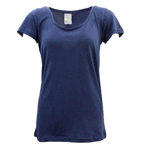 Women's 100% Cotton Basic Tee Scoop U Neck Top Casual Short Sleeve T-Shirt [Size: XS] [Colour: Navy]