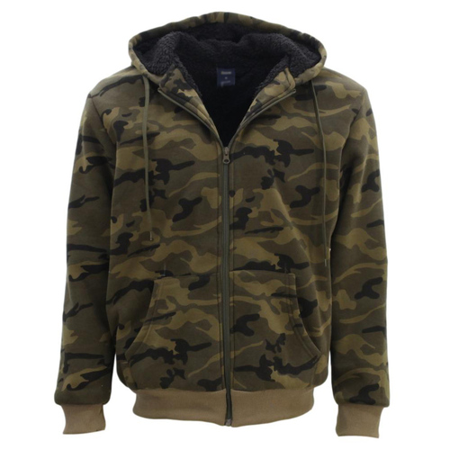 FIL Men's Sherpa Fur Hoodie Camo Fleece Jacket Thick Camouflage Sweatshirt Army [Colour: Green Camo][Size: S]