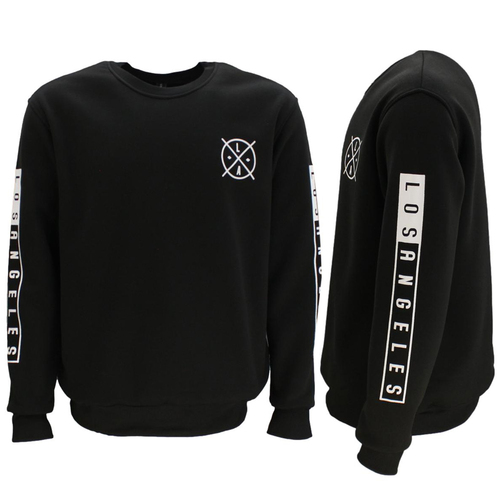 Men's Unisex Fleece Crew Neck Sweater Jumper Pullover - LA [Size: S] [Colour: Black]