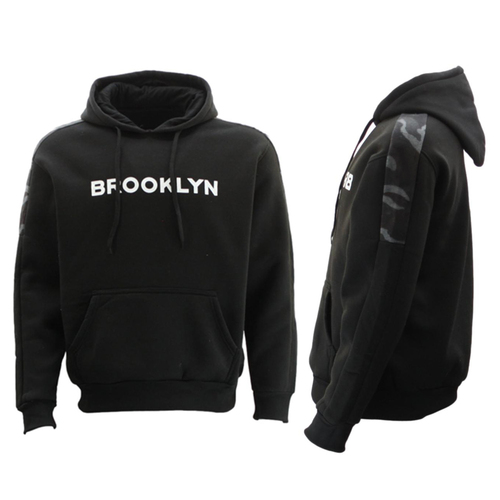 Men’s Pullover Hoodie Hooded Jumper Sweater w Camo Strip Pockets - BROOKLYN [Size: S] [Colour: Black]