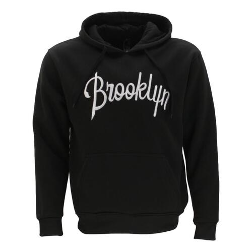 Men's Fleece Hoodie Pullover Hooded Jumper Sweater Embroidered BROOKLYN S to 5XL [Size: S] [Colour: Black]