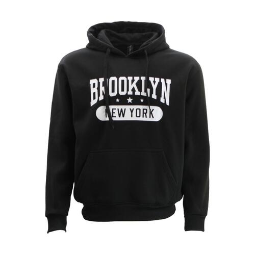 Men’s Pullover Hoodie Hooded Jumper Sweater w Pockets - BROOKLYN NEW YORK [Size: S] [Colour: Black]