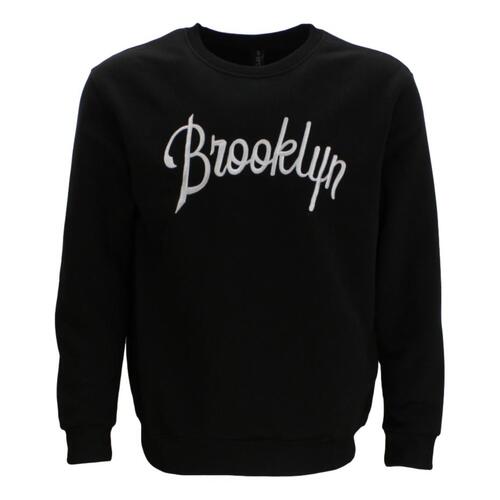 Men's Unisex Fleece Crew Neck Sweater Jumper Pullover Embroidered - Brooklyn [Size: S] [Colour: Black]