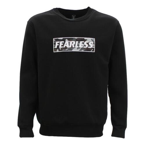 Men's Crew Neck Fleece Jumper Pullover Sweater Sweatshirt Camo - Fearless [Size: S] [Colour: Black]
