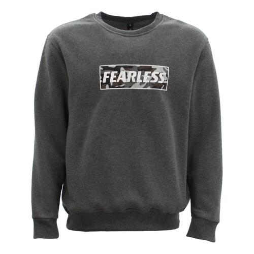 Men's Crew Neck Fleece Jumper Pullover Sweater Sweatshirt Camo - Fearless [Size: S] [Colour: Dark Grey]