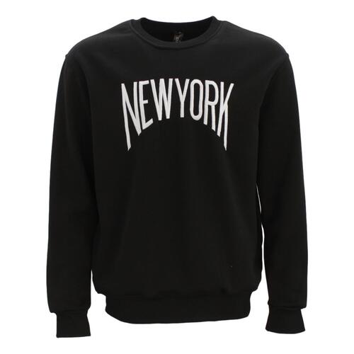 Men's Unisex Fleece Crew Neck Sweater Jumper Pullover Embroidered - New York [Size: S] [Colour: Black]