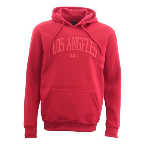 FIL Men's Fleece Hoodie Pullover Hooded Jumper Sweater Embroidered - Los Angeles [Size: S] [Colour: Red]