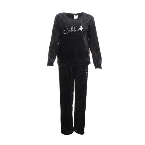 Women's Tracksuit 2 pcs Set Soft Loungewear Top Pants Lounge Wear Ladies Pajamas [Size: 8] [Colour: Black]