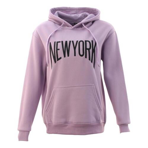 FIL Women's Fleece Hoodie Sweater Pullover Jumper Embroidered - New York [Size: S] [Colour: Light Purple]