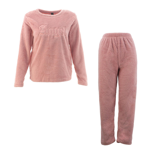 FIL Women's Plush 2pc Set Loungewear Soft Fleece Pajamas PJs Embroidered - Angel [Size: L] [Colour: Dusty Pink]