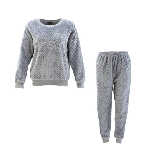 FIL Women's Plush 2pc Set Loungewear Soft Fleece Sleepwear Pajamas PJs - Dream [Size: 8] [Colour: Grey]