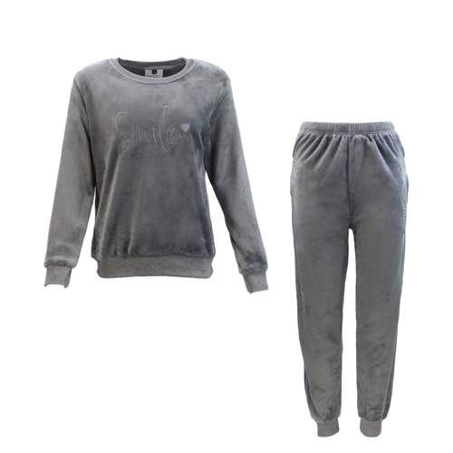 FIL Women's Plush 2pc Set Loungewear Fleece Sleepwear Soft Pajamas PJs - Smile [Size: XL] [Colour: Dark Grey]