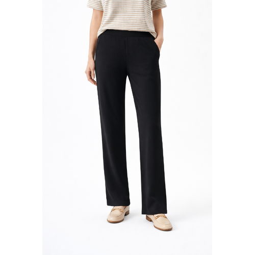 FIL Womens Straight Leg Pants Elastic Waist Casual Work Trousers w Pockets [Colour: Black] [Size: 8]