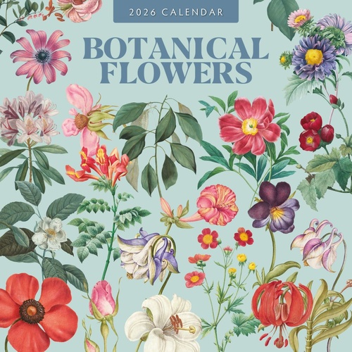 Botanical Flowers - 2026 Red Robin Square Wall Calendar Monthly Planner