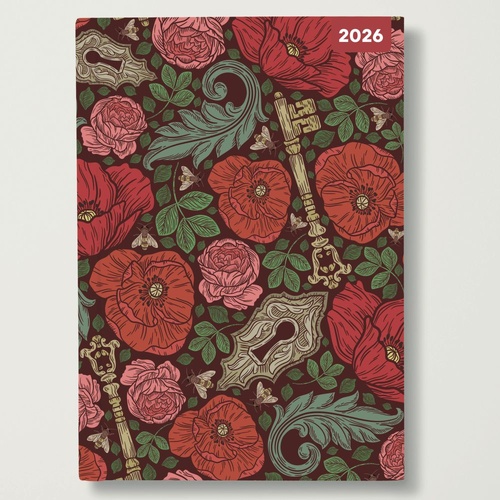 English Backyard - 2026 Red Robin A5 Padded Diary Planner Garden Illustration