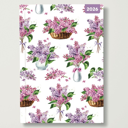 Lilac Flowers - 2026 Red Robin A5 Padded Diary Planner Illustrated Floral Theme