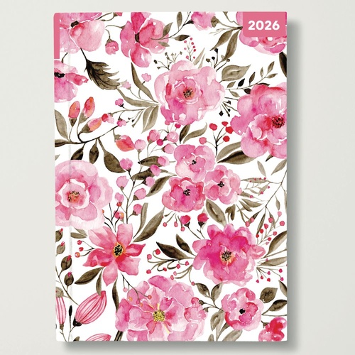 Romantic Flowers - 2026 Red Robin A5 Padded Diary Planner Delicate Floral Art
