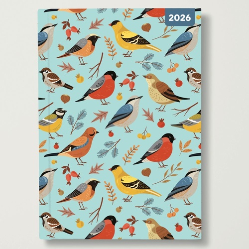 Birdsong - 2026 Red Robin A5 Padded Diary Planner Illustrated Birds & Nature