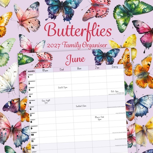 Butterflies - 2027 Red Robin Square Wall Calendar Monthly Planner