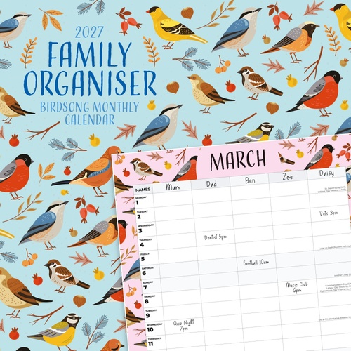 Family Organiser - Birdsong - 2027 Red Robin Square Wall Calendar Planner