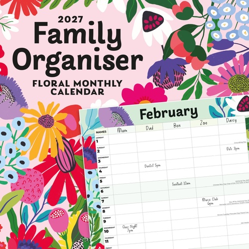 Family Organiser - Floral - 2027 Red Robin Square Wall Calendar Planner
