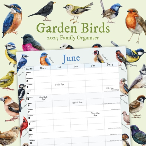 Garden Birds - 2027 Red Robin Square Wall Calendar Monthly Planner