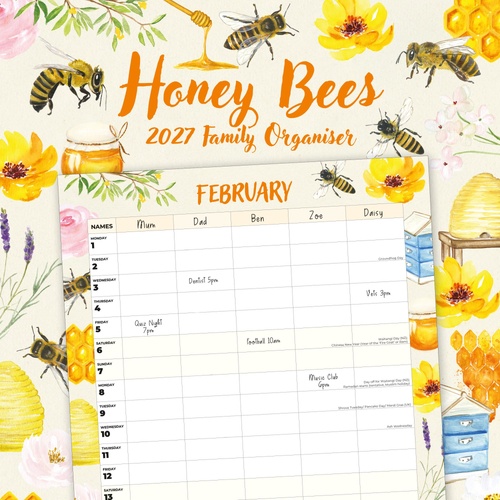 Honey Bees - 2027 Red Robin Square Wall Calendar Monthly Planner