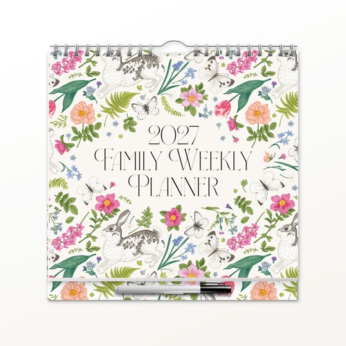 Family Weekly Planner with Pen - 2027 Red Robin Square Wall Calendar