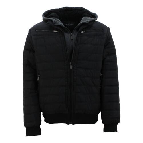 FIL Men's Double Zipper Jacket Sherpa Fur Hoodie Casual Padded Coat Winter [Size: S] [Colour: Black]