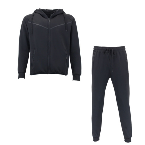 FIL Men's Lightweight Track Suit Hoodie Set Reflective Stripes Zippered Pockets [Size: S] [Colour: Black]