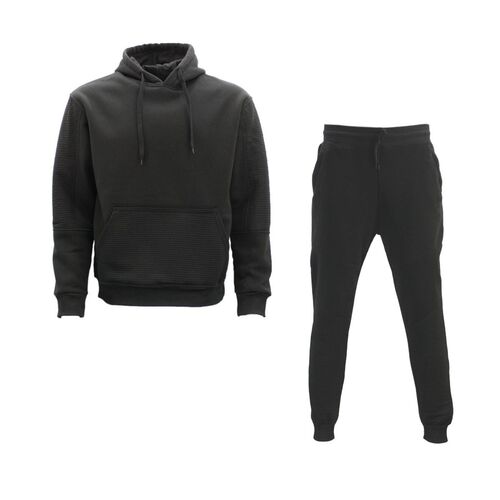 FIL Men's Fleece Hoodie Track Pants Set Tracksuit Sweatsuit Loungewear A [Size: S] [Colour: Black]