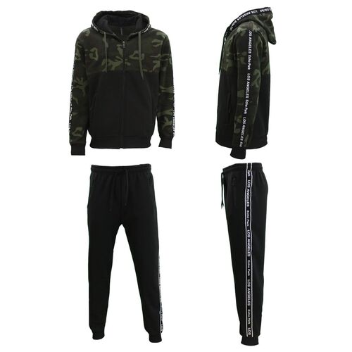 FIL Men's Fleece Hoodie Track Pants Set Tracksuit Jacket Camo Los Angeles [Size: S] [Colour: Green Camo]