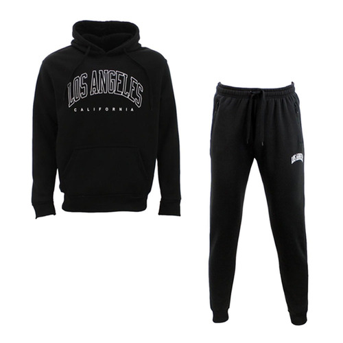FIL Men's Fleece Hoodie Track Pants Set Jogger Loungewear Los Angeles California [Size: S] [Colour: Black]