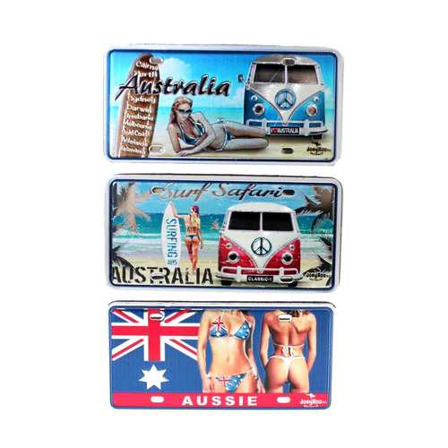 3 x Australia Aussie Souvenir Home Fridge Metal Magnets Road Sign Kangaroo [Design: Australia Bikini]